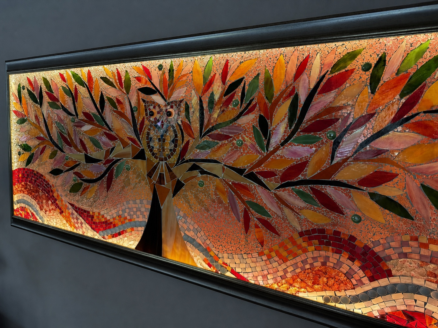 The Tree of Happiness — backlit, angled view